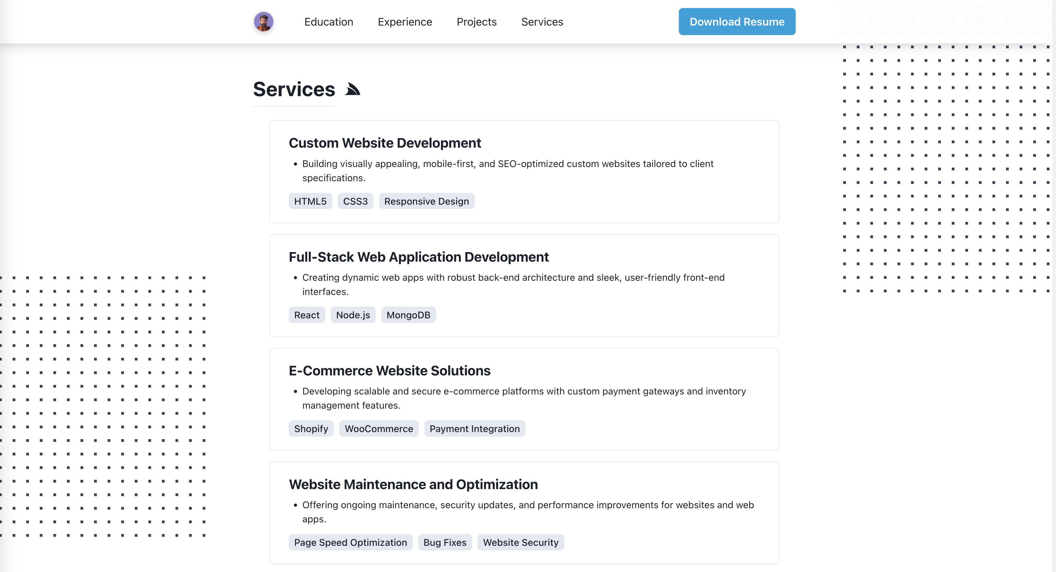 Preview of portfolio showcasing Showcase Your Services